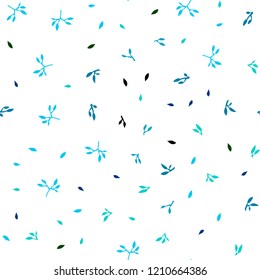 Light Blue, Green vector seamless abstract pattern with leaves. A vague abstract illustration with leaves in doodles style. Pattern for design of window blinds, curtains.