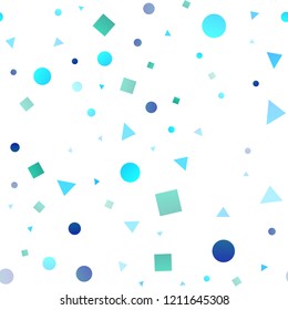 Light Blue, Green vector seamless pattern in polygonal style with circles. Abstract illustration with colorful dots, lines, cubes. Trendy design for wallpaper, fabric makers.