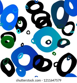 Light Blue, Green vector seamless backdrop with dots, spots. Abstract illustration with colored bubbles in nature style. Pattern for design of window blinds, curtains.