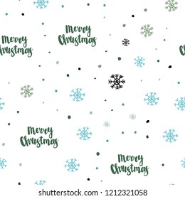 Light Blue, Green vector seamless texture with colored snowflakes. Modern geometrical abstract illustration with snowflakes. Trendy design for wallpaper, fabric makers.