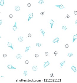 Light Blue, Green vector seamless pattern with fresh ingredients. Fast Food on blurred abstract background with colorful gradient. Pattern for ads of breakfast, lunch, dinner.