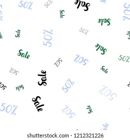 Light Blue, Green vector seamless cover with symbols of 50 % sales. Illustration with signs of sales on abstract template. Backdrop for mega promotions, discounts.