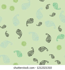 Light Blue, Green vector seamless natural artwork with leaves and flowers. Illustration with doodles on abstract template. Brand new design for your business.