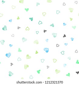 Light Blue, Green vector seamless pattern with colorful hearts. Hearts on blurred abstract background with colorful gradient. Beautiful design for your business advert of anniversary.