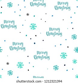 Light Blue, Green vector seamless texture with colored snowflakes. Shining colorful illustration with snow in christmas style. Pattern for design of fabric, wallpapers.