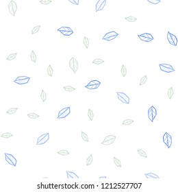 Light Blue, Green vector seamless doodle pattern with leaves. leaves on blurred abstract background with gradient. Texture for window blinds, curtains.