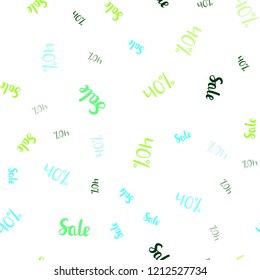 Light Blue, Green vector seamless background with 40 % signs of sales. Gradient illustration with discount signs on white backdrop. Pattern for ads, posters, banners of sales.