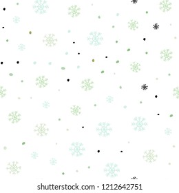 Light Blue, Green vector seamless texture with colored snowflakes. Shining colorful illustration with snow on abstract template. Design for textile, fabric, wallpapers.