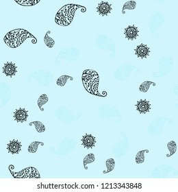 Light Blue, Green vector seamless natural background with leaves and flowers. Leaves and flowers with gradient on white background. Brand new design for your business.