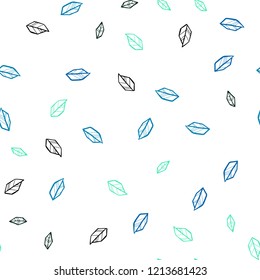 Light Blue, Green vector seamless doodle pattern with leaves. Blurred decorative design in Indian style with leaves. Texture for window blinds, curtains.