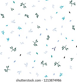 Light Blue, Green vector seamless doodle pattern with leaves. Sketchy doodles with leaves on blurred background. Design for textile, fabric, wallpapers.