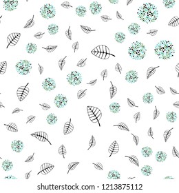 Light Blue, Green vector seamless elegant pattern with leaves, flowers. Design in Indian style on white background. Template for business cards, websites.