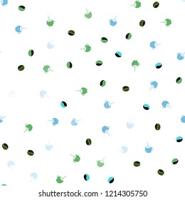 Light Blue, Green vector seamless template with cups of coffee, beans. Gradient illustration with set of mugs, beans. Pattern for ad, booklets, leaflets of restaurants.