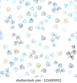 Light Blue, Green vector seamless elegant pattern with leaves. A vague abstract illustration with leaves in doodles style. Template for business cards, websites.
