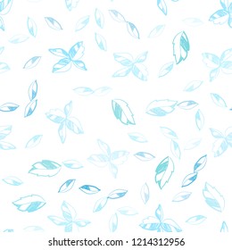 Light Blue, Green vector seamless abstract pattern with leaves. Glitter abstract illustration with doodles and leaves. Pattern for trendy fabric, wallpapers.