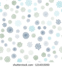 Light Blue, Green vector seamless texture with colored snowflakes. Modern geometrical abstract illustration with crystals of ice. Trendy design for wallpaper, fabric makers.