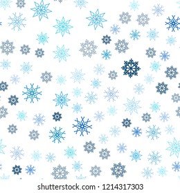 Light Blue, Green vector seamless layout with bright snowflakes. Snow on blurred abstract background with gradient. Pattern for trendy fabric, wallpapers.