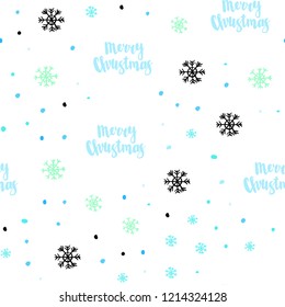 Light Blue, Green vector seamless pattern with christmas snowflakes. Colorful decorative design in xmas style with snow. Pattern for design of fabric, wallpapers.