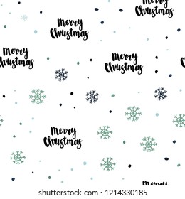Light Blue, Green vector seamless pattern with christmas snowflakes. Shining colorful illustration with snow in christmas style. Trendy design for wallpaper, fabric makers.