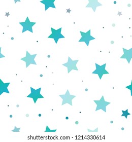Light Blue, Green vector seamless texture with beautiful stars. Blurred decorative design in simple style with stars. The pattern can be used for wrapping gifts.
