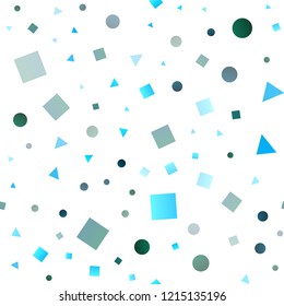 Light Blue, Green vector seamless pattern in polygonal style with circles. Abstract illustration with colorful dots, lines, cubes. Pattern for trendy fabric, wallpapers.