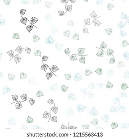 Light Blue, Green vector seamless doodle background with leaves. Sketchy doodles with leaves on blurred background. Trendy design for wallpaper, fabric makers.