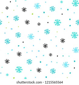 Light Blue, Green vector seamless template with ice snowflakes. Modern geometrical abstract illustration with snowflakes. Pattern for trendy fabric, wallpapers.