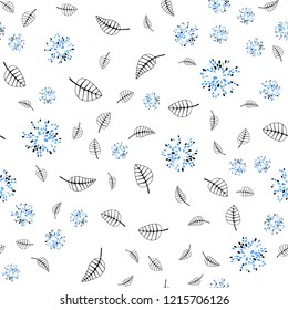 Light Blue, Green vector seamless natural artwork with leaves, flowers. Colorful doodles on white background. Pattern for trendy fabric, wallpapers.
