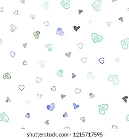 Light Blue, Green vector seamless background with hearts. Illustration with hearts in love concept for valentine's day. Pattern can be used for valentine's ad, booklets.