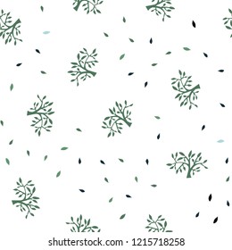 Light Blue, Green vector seamless doodle background with leaves, branches. Leaves, branches in natural style on white background. Template for business cards, websites.