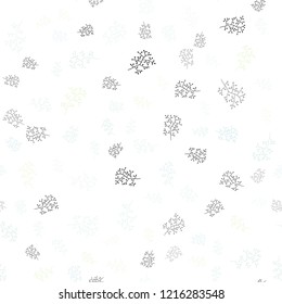 Light Blue, Green vector seamless doodle backdrop with leaves, branches. Colorful abstract illustration with leaves in doodle style. Template for business cards, websites.