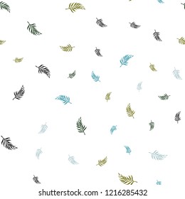 Light Blue, Green vector seamless abstract background with leaves. Shining colored illustration with leaves in doodle style. Pattern for design of fabric, wallpapers.