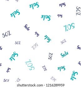 Light Blue, Green vector seamless pattern with 50 percentage signs. Abstract illustration with colorful gradient symbols of sales. Backdrop for super sales on Black Friday.