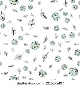 Light Blue, Green vector seamless doodle background with leaves, flowers. Illustration with doodles on abstract template. Pattern for design of window blinds, curtains.