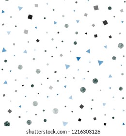 Light Blue, Green vector seamless backdrop with lines, circles, rhombus. Abstract illustration with colorful dots, lines, cubes. Pattern for design of window blinds, curtains.