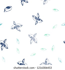 Light Blue, Green vector seamless elegant wallpaper with leaves. leaves on blurred abstract background with gradient. Trendy design for wallpaper, fabric makers.