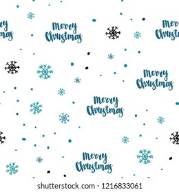 Light Blue, Green vector seamless cover with beautiful snowflakes. Colorful decorative design in xmas style with snow. Design for textile, fabric, wallpapers.