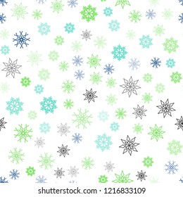 Light Blue, Green vector seamless pattern with christmas snowflakes. Modern geometrical abstract illustration with crystals of ice. Trendy design for wallpaper, fabric makers.