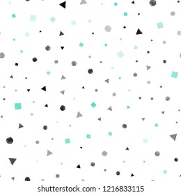 Light Blue, Green vector seamless cover with polygonal style with circles. Abstract gradient illustration with circles, triangles, cubes. Pattern for design of window blinds, curtains.