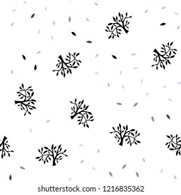 Light Blue, Green vector seamless doodle background with leaves, branches. Colorful illustration in doodle style with leaves, branches. Design for textile, fabric, wallpapers.