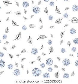 Light Blue, Green vector seamless natural pattern with leaves, flowers. Abstract illustration with leaves, flowers in doodles style. Pattern for design of window blinds, curtains.