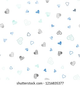 Light Blue, Green vector seamless texture with lovely hearts. Blurred decorative design in doodle style with hearts. Pattern can be used for valentine's ad, booklets.
