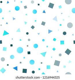 Light Blue, Green vector seamless texture in poly style with circles, cubes. Abstract illustration with colorful dots, lines, cubes. Pattern for trendy fabric, wallpapers.