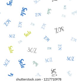 Light Blue, Green vector seamless cover with symbols of 30 % sales. Colorful set of  percentage signs in simple style. Design for business ads, commercials.