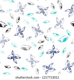 Light Blue, Green vector seamless elegant pattern with leaves. Sketchy doodles with leaves on blurred background. Pattern for design of window blinds, curtains.