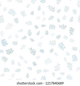 Light Blue, Green vector seamless doodle backdrop with leaves, branches. Colorful illustration in doodle style with leaves, branches. Pattern for design of window blinds, curtains.