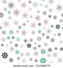 Light Blue, Green vector seamless background with xmas snowflakes. Snow on blurred abstract background with gradient. Template for business cards, websites.