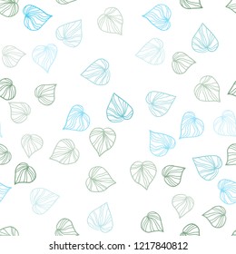 Light Blue, Green vector seamless natural background with leaves. Blurred decorative design in Indian style with leaves. Design for textile, fabric, wallpapers.