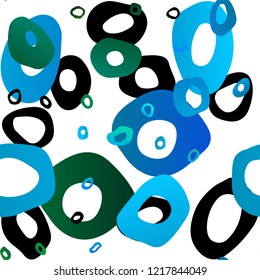 Light Blue, Green vector seamless cover with circles. Colorful illustration with blurred circles in nature style. Template for business cards, websites.