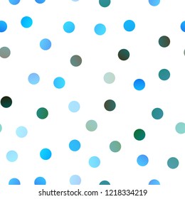 Light Blue, Green vector seamless texture with disks. Glitter abstract illustration with blurred drops of rain. New design for ad, poster, banner of your website.